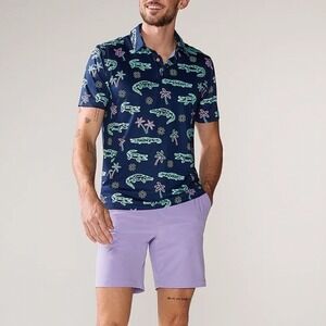 Chubbies Mens The Neon Glade Polo 2.0 Navy Alligator Palm Tree Small 582241-212